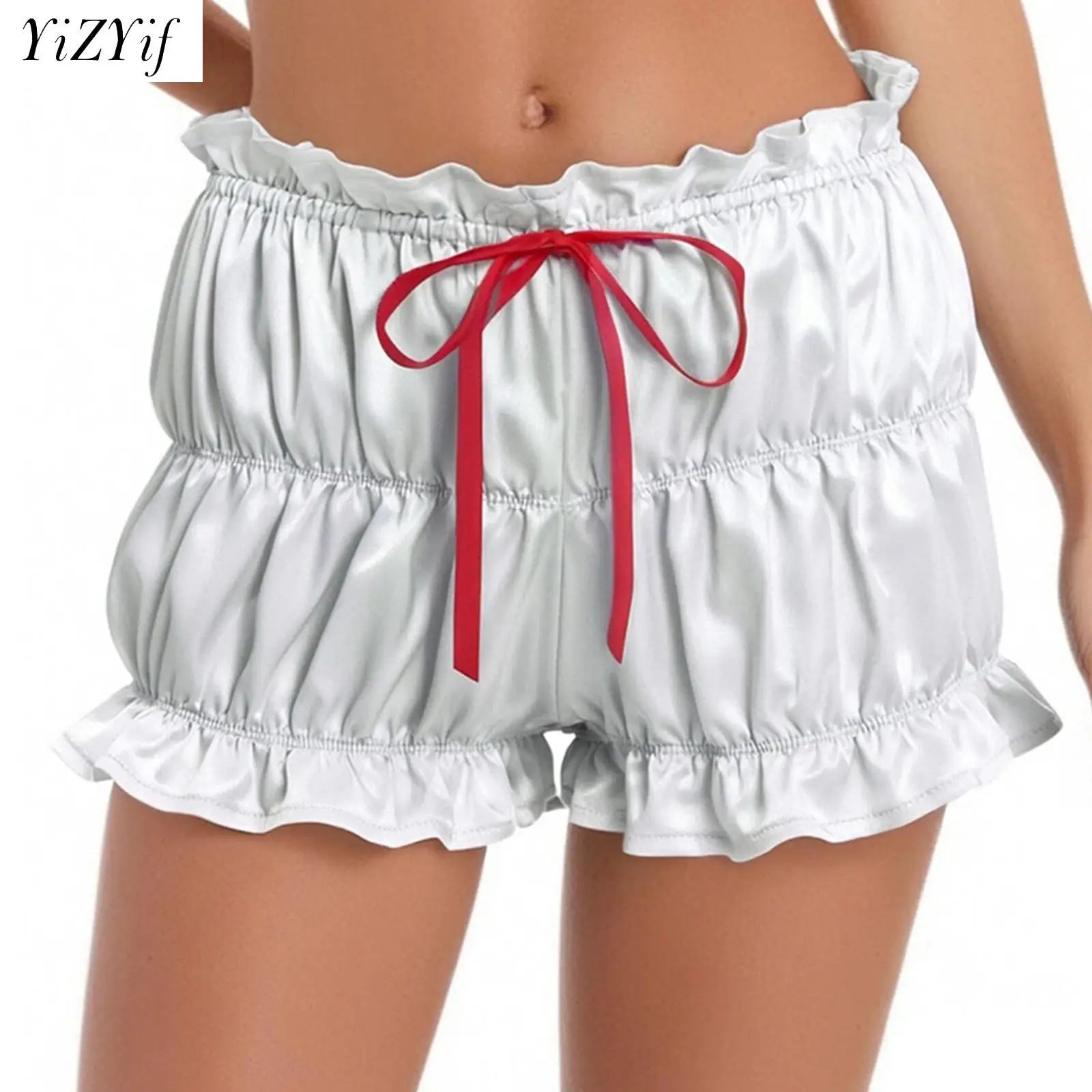 

Women's Ruffles Shorts Kawaii 3D Bow Lettuce Trim Elastic Waist Tiered Bloomers Shorts Cottage Y2K Aesthetic Retro Pettipants