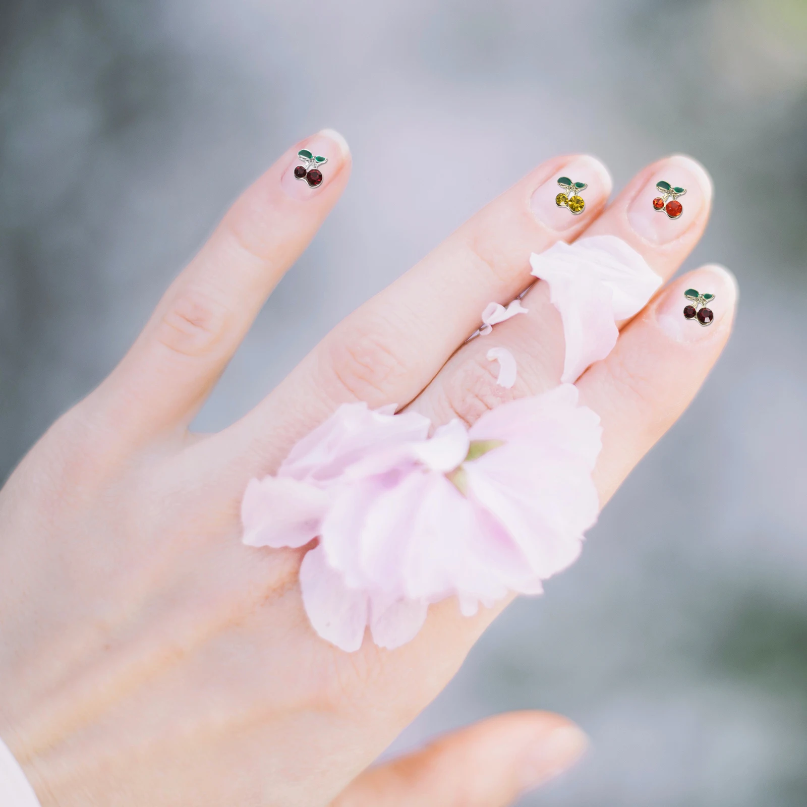 

60 Pcs Rhinestone Nail Art Accessories Glasses Decoration Cherry Charm Three-dimensional Crystals Jewels Charms Alloy