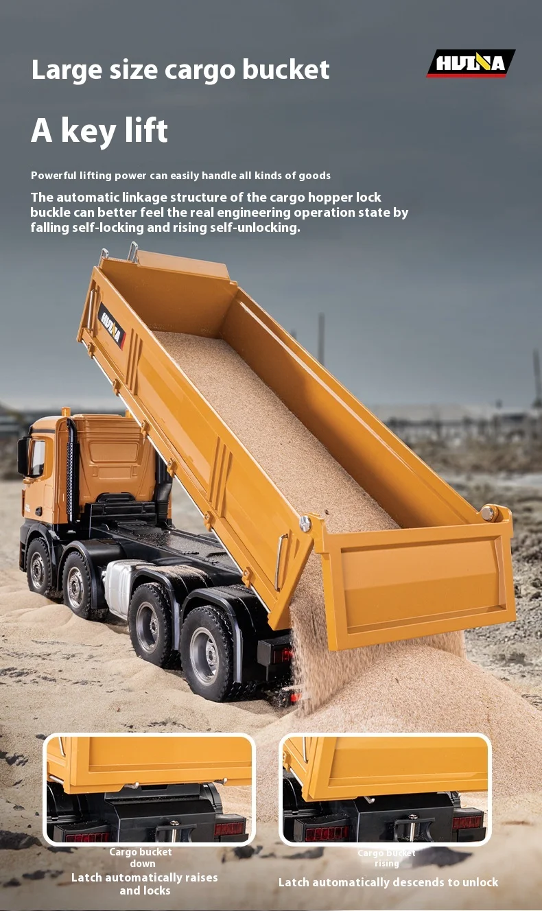 Huina 1536 camión volquete RC 1:14 12CH aleación camión resistente excavadora de Control remoto vehículo de ingeniería eléctrica modelo niño juguete