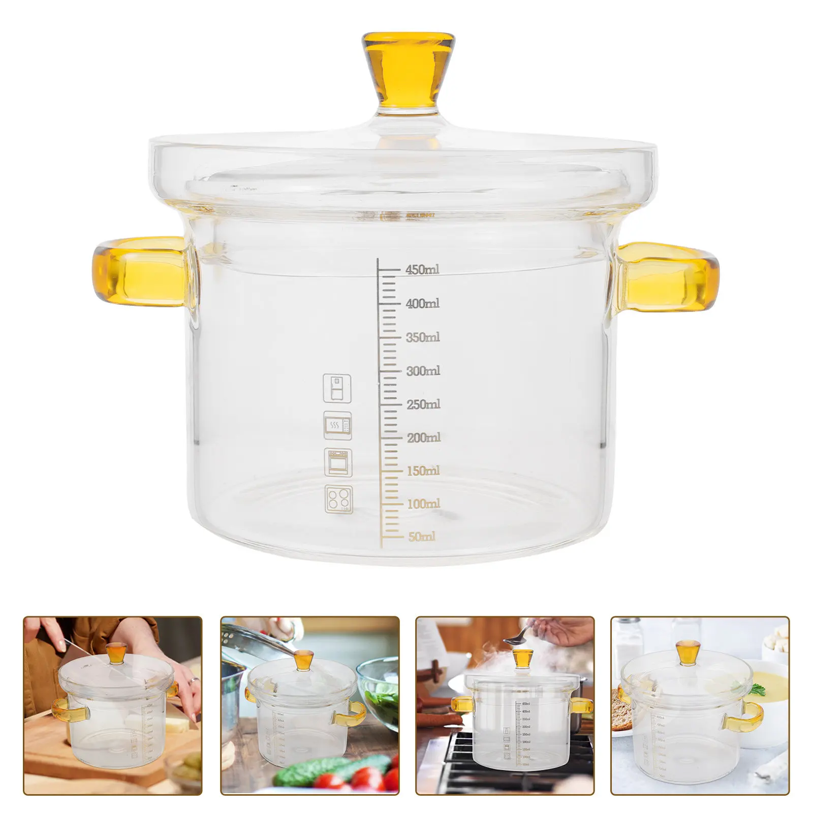 Olla de Vidrio Transparente de 450 ml con Tapa para Cocinar al Vapor, Olla para Sopa, para Cocina de Gas, para Cocinar Huevos de Nido de Pájaro, Utensilios de Cocina de Vidrio