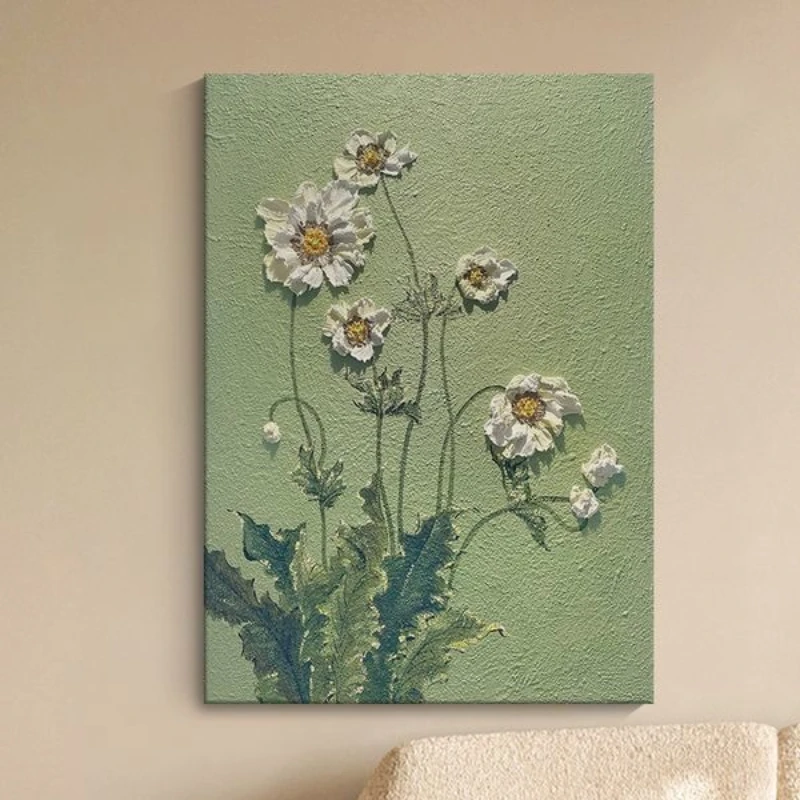 

Nordic Cream Wind Pure Hand Painted Oil Small Fresh Flowers Plant Texture Painting Entrance Living Room Three-dimensional