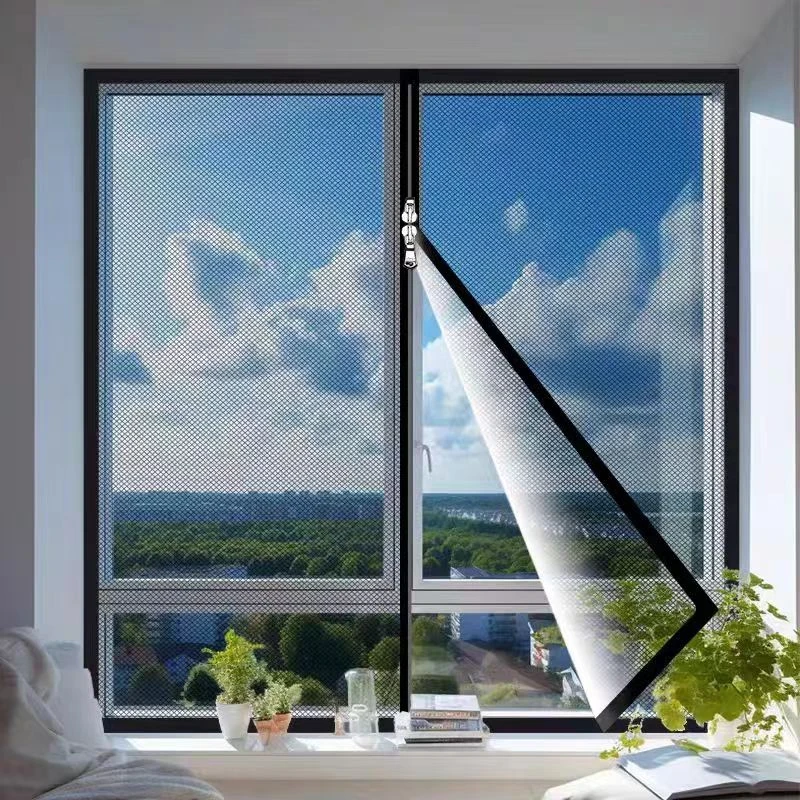 Black,custom size anti mosquito window,zipper window screen,self-adhesive window mesh mosquito net,Invisible sheer,anti mosquito