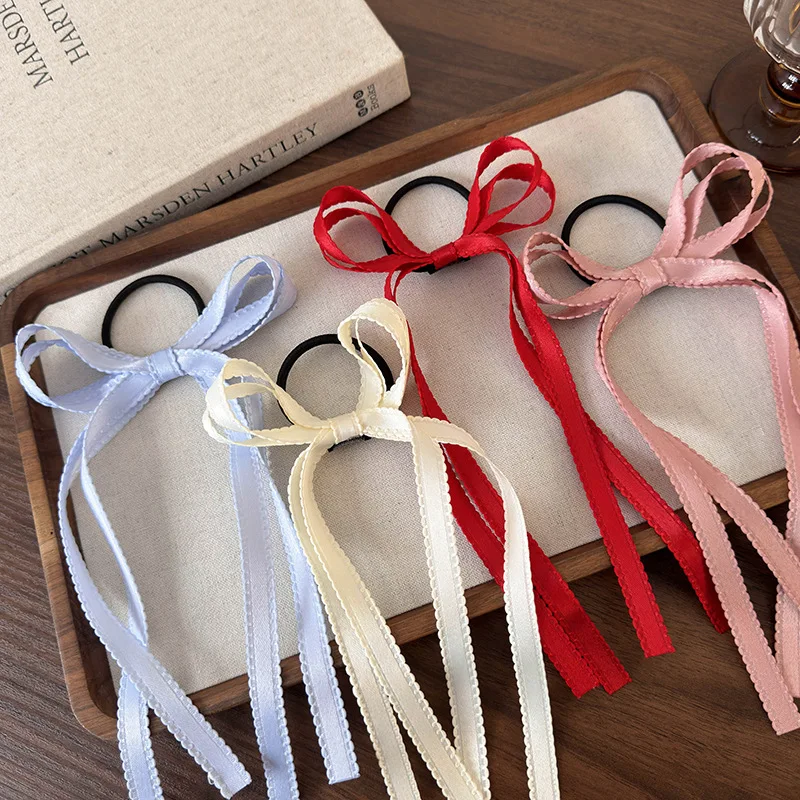 Ribbon Bow Elastic Headband Hair Rope Ties Long Tassel Bowknot Hair Scrunchies Ponytail Holder Rubber Bands Hair Accessories 1pc view 4