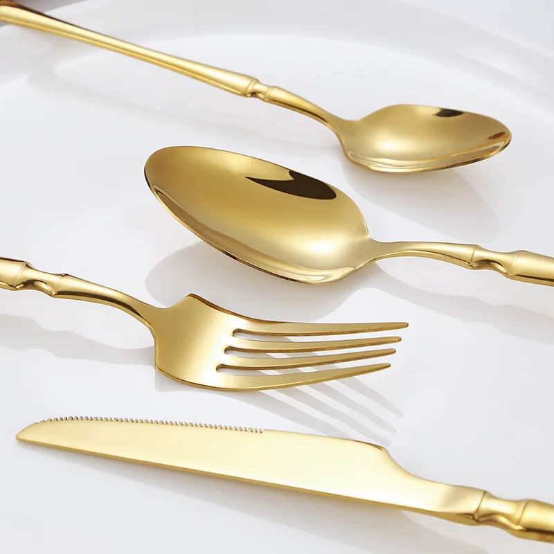 5/20/30pcs Cutlery Set Stainless Steel Gold Knives Dessert Forks Coffee Spoons Kitchen Tableware Dinnerware Dishwasher Safe Gift