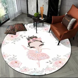 Cartoon Ballet Girl Fairy Ballerina Flower Round Carpet Rug for Living Room Bedroom Child Decor,Pet Area Rug Non-slip Floor Mat