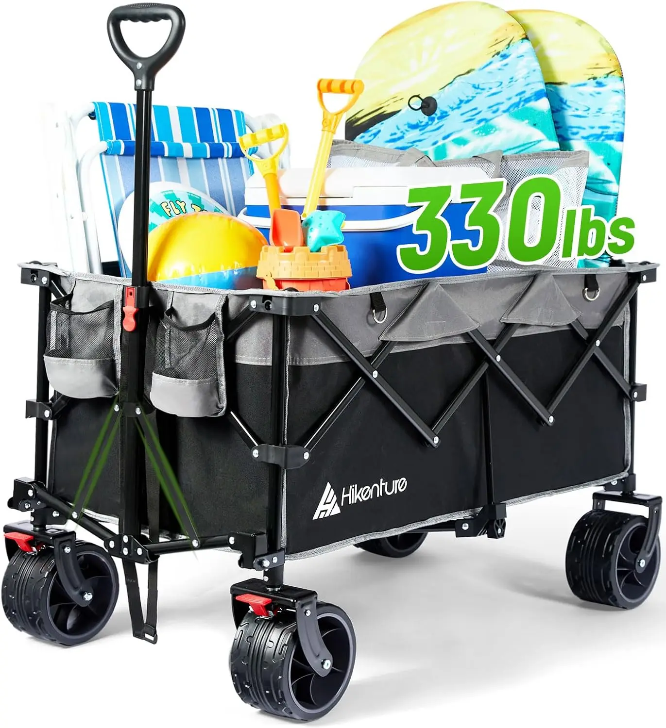 

Collapsible Wagon Cart 330lbs Capacity Beach Wagons with Big Wheels for Sand Heavy Duty Foldable Cart with Brakes Portable