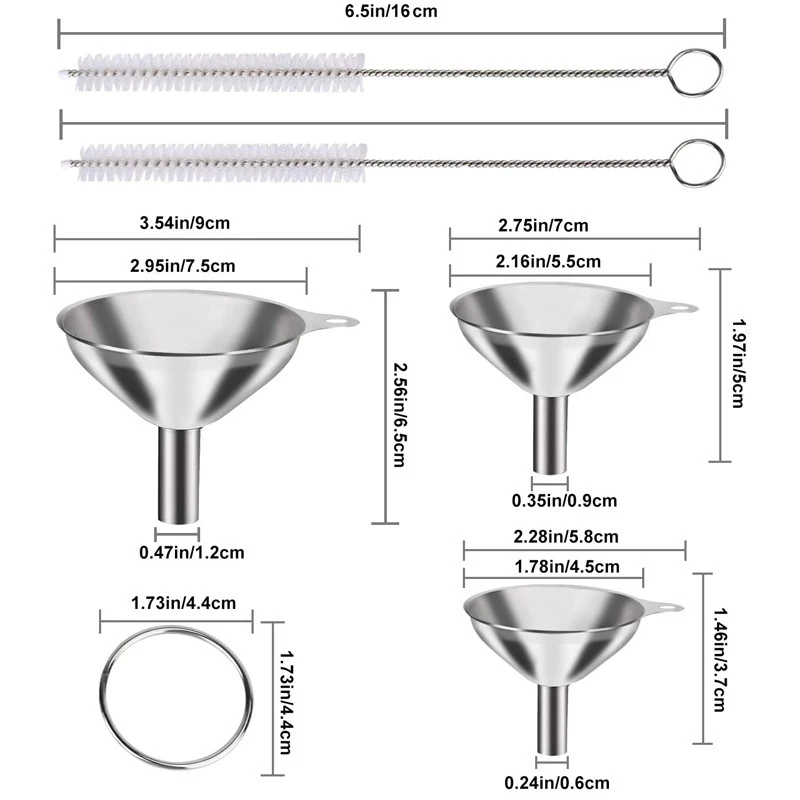 Stainless Steel Kitchen Funnels Set Food Grade Metal Funnels For Filling Bottles Small Funnels For Essential Oil Spices