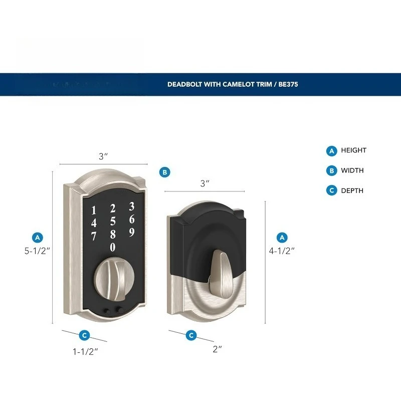 BE375 CAM 605 Touch Serratura elettronica con catenaccio touchscreen senza chiave, ottone brillante