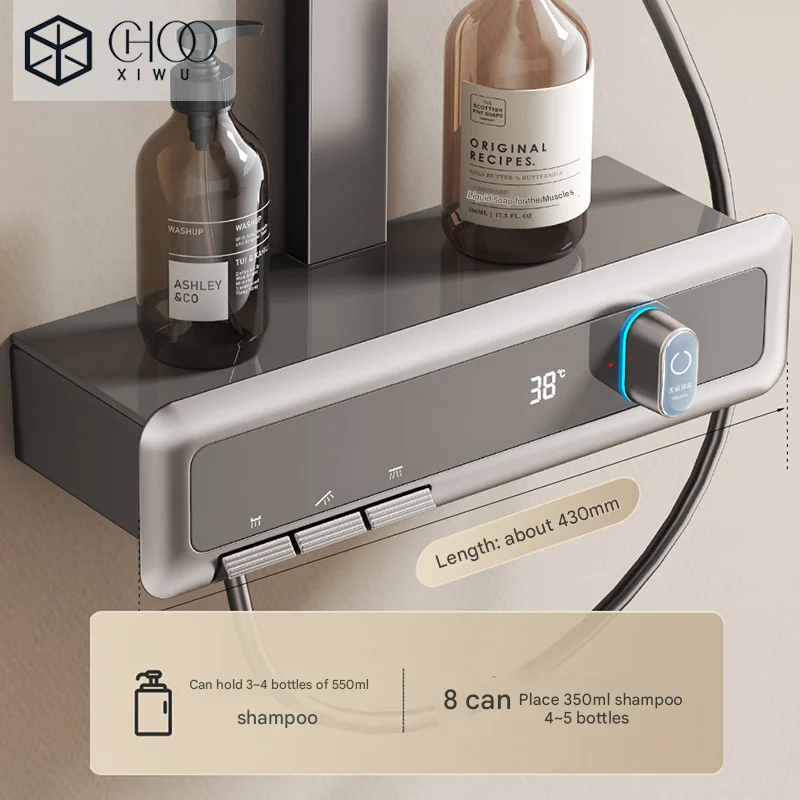 Bathroom Shower Faucet Thermostatic Bathroom Faucet Set Digital Display Rain Shower Column Shower Systerm Waterfall Spout