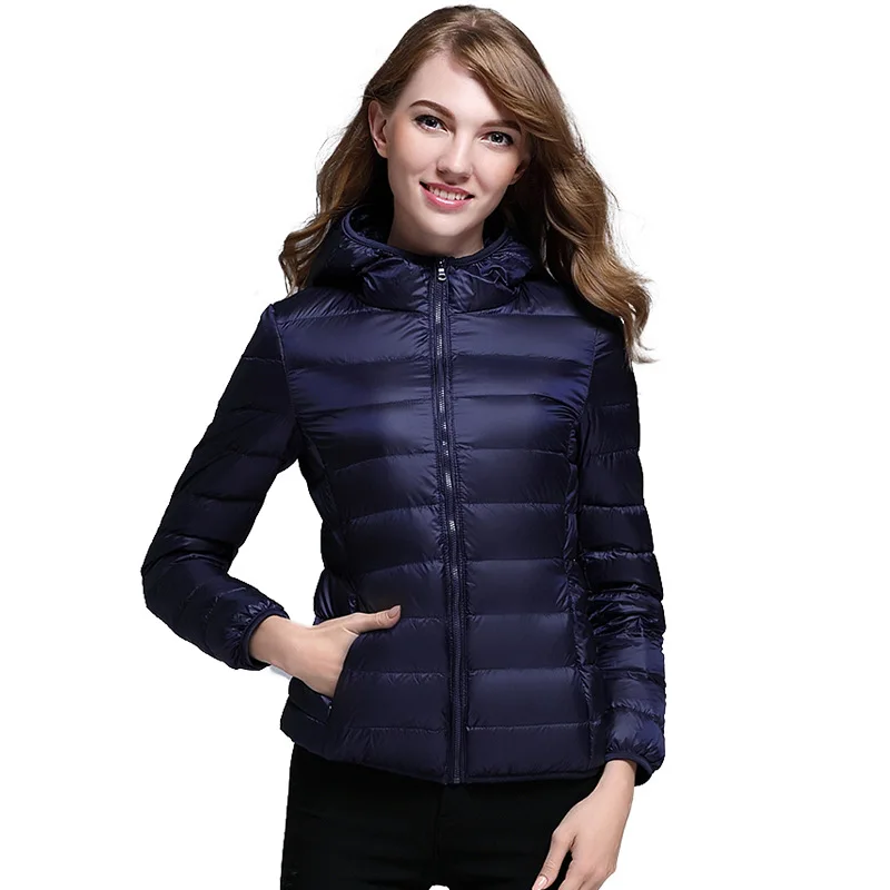 Women Down Jacket New Autumn Winter Long Sleeve Hooded Warm White Duck Down Jackets Fashion Light Weight Casual Black Coats