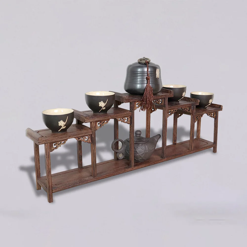 New Desktop Pure Wood Locker Rack Solid Wood Chinese Purple Clay Pot Tea Rack Tea Set Tea Rack image 4