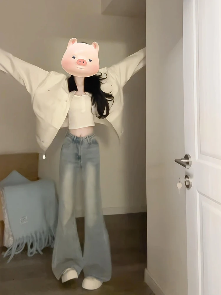 

American Retro Waed Bell Bot Jeans Women's Summer Thin High Waist Slim Elastic Wide Leg Pants Casual High Waist Jeans