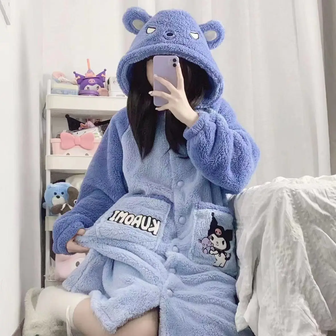 سانريو كورومي سترة رداء غامض Kawaii أنيمي ازياء عباءات الكرتون الفتيات الفتيان منامة الرؤوس هوديي العباءات هدايا عيد الميلاد