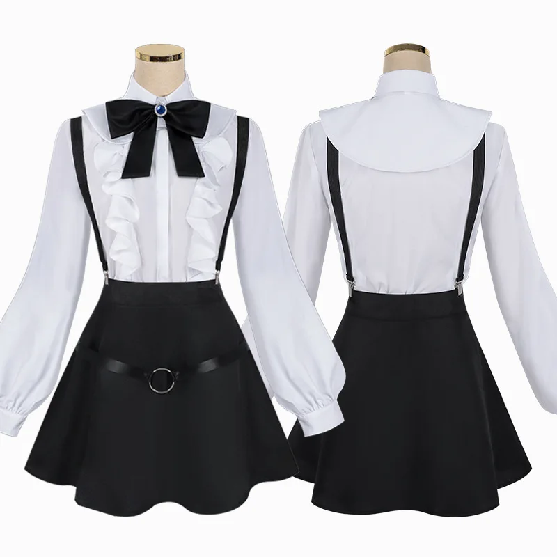 New Anime Guild Receptionist Solo Boss Alina Clover Cosplay Costume White Shirt Black Skirt Bows Headdress Girls Party JK Suits