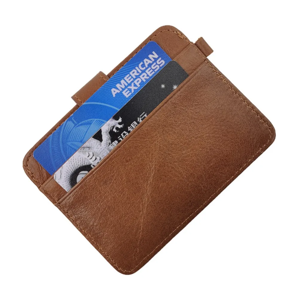 Fashion Korean Style Retro Card Bag Brown Multiple Card Slots Mini Wallet Purse Genuine Cowhide ID Card Holder Outdoor