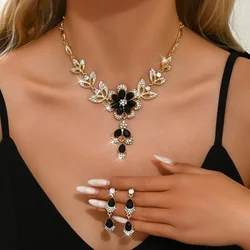 2024 Manufacturers Wholesale Drop Stainless Steel Crystal Necklaces and Women's Earrings Girls Jewelry Set Party Gift New Trend