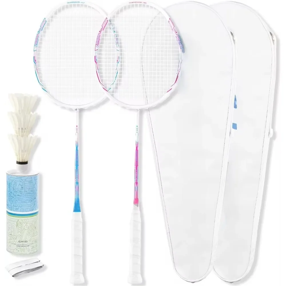 Badminton Racket Set with 2 Carbon Fiber Racquets 5U, 3 Shuttlecocks, 2 Racket Grip Tapes and 2 Badminton Bag - Perfect