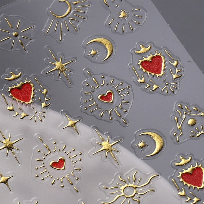 9 Sheets Moon Heart Nails Decals Bronzing Nails Art Stickers Manicures Sticker Drop Shipping