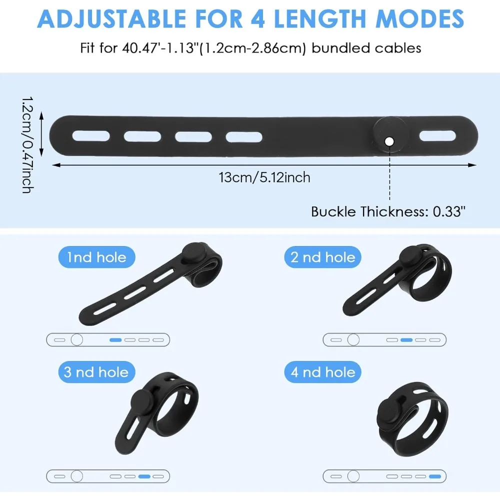 12 قطعة من ربطات كابل السيليكون، ربطات سلكية قابلة لإعادة الاستخدام للإلكترونيات، منظم كابلات البيانات، غلاف سلك مرن (أسود)