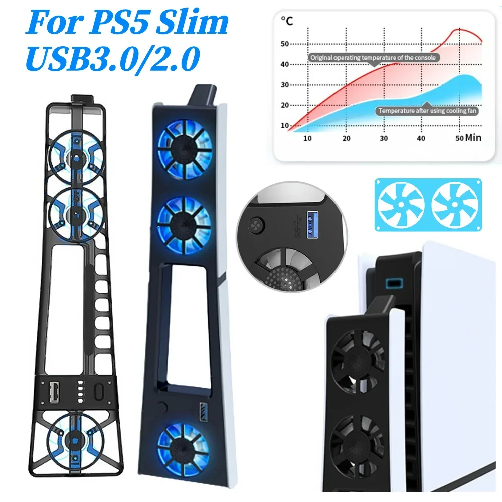

Cooling Fan for PS5 Slim Console(Digital/Disc) with USB 3.0 Port Efficient Cooling System with LED Lights for Playstation 5 Slim