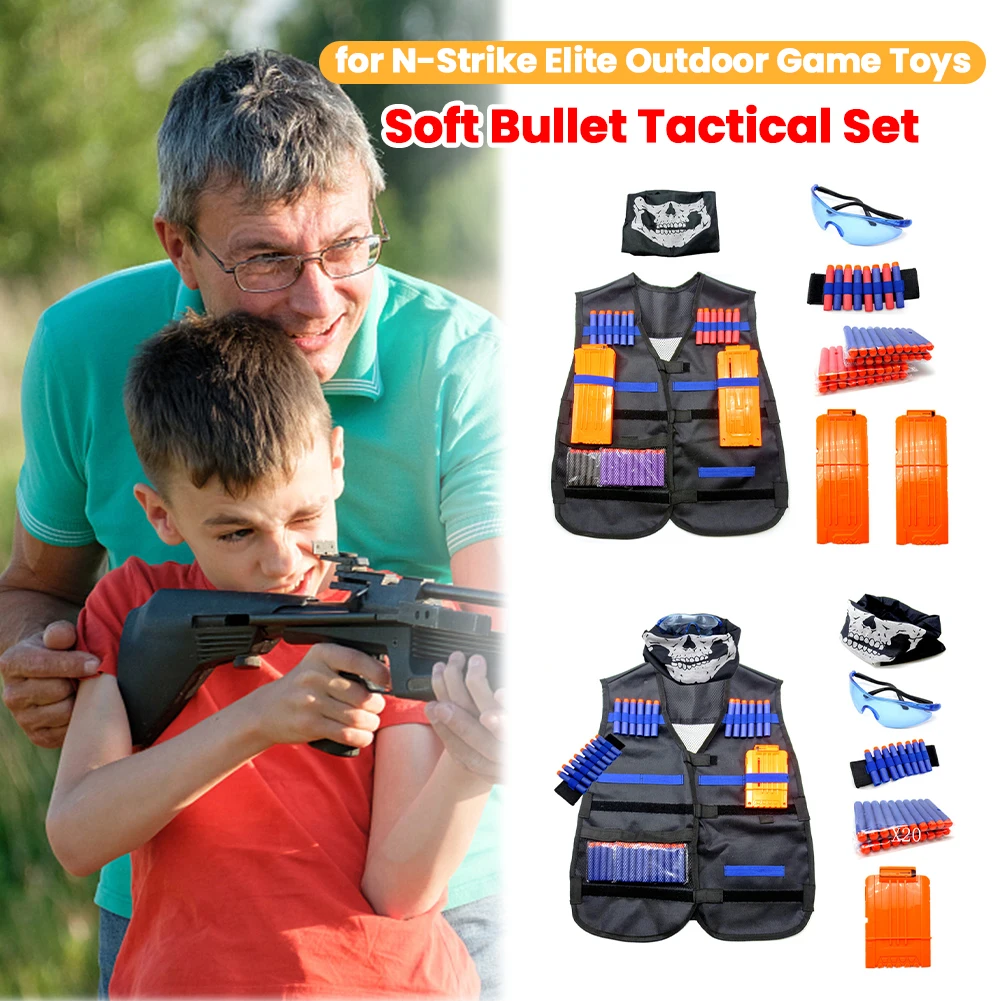 

Children Kids Vest Jacket Waistcoat Suit Holder Kit for N-Strike Elite with Clip Dart Bullets Goggles Bib Wrist Strap