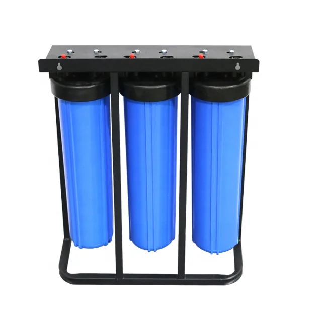 نظام تصفية المياه بالتناضح العكسي بثلاث مراحل مقاس 20 بوصة مع مبيت مرشح أزرق كبير لترشيح المياه النقية