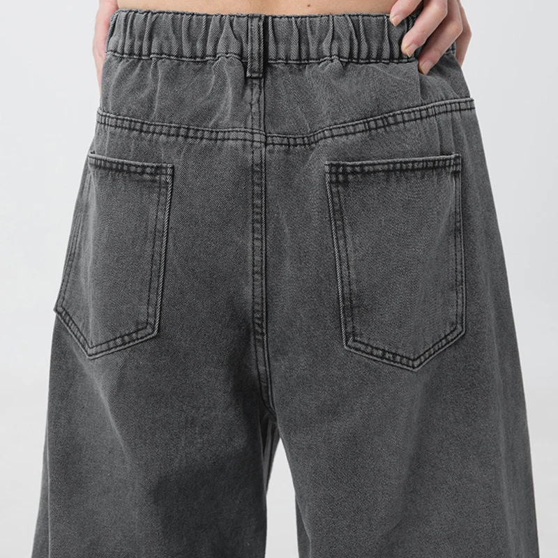 الكورية نمط خمر الجينز الرجال بنطال ذو قصة أرجل واسعة مستقيم الساق السراويل مرونة الخصر السراويل الفضفاضة موضة عادية الدينيم الجينز #6