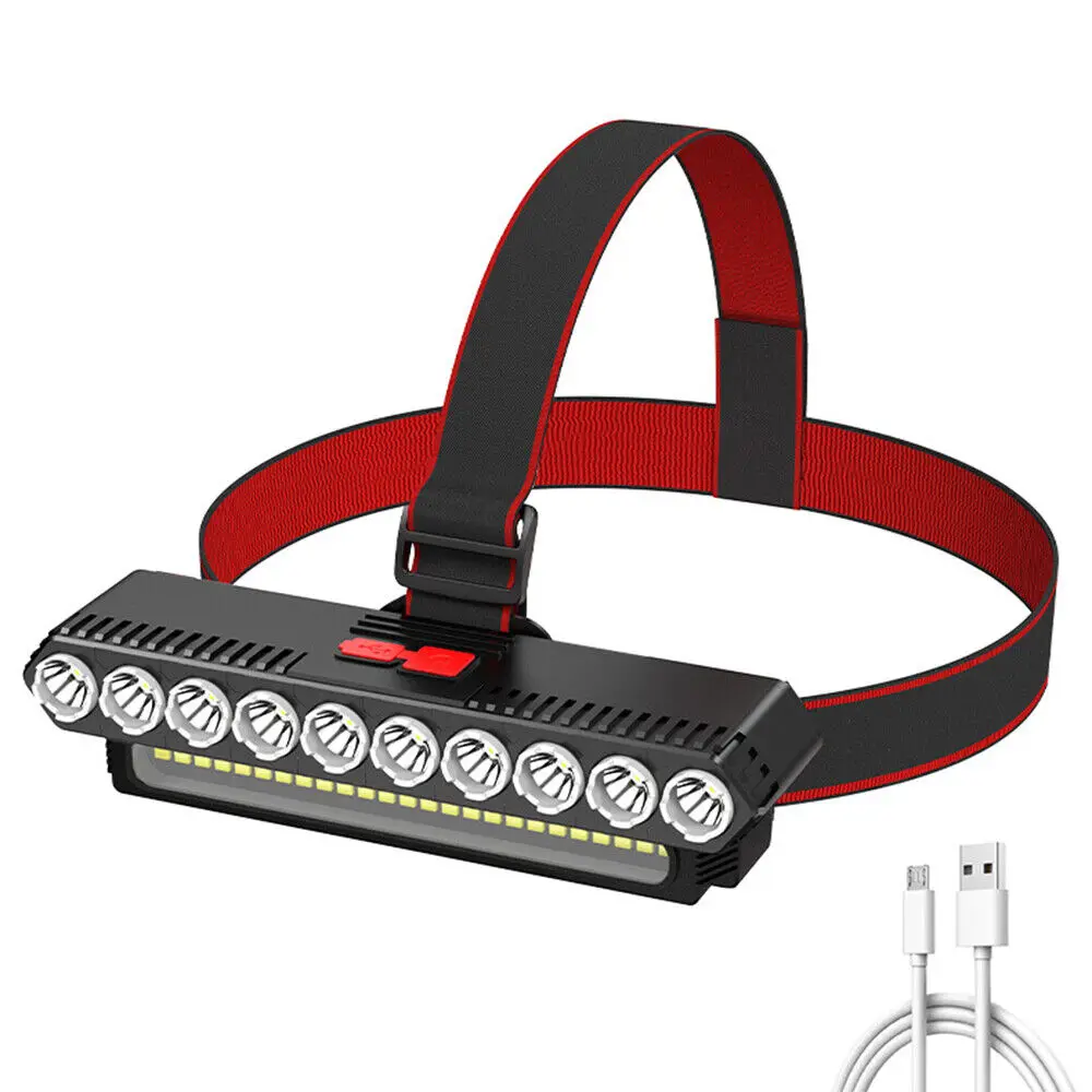 COB 10LED Headlamp Rechargeable Headlight Torch Work Light Bar Head Band Lamp US