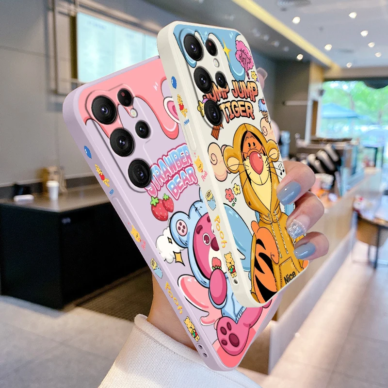 

Trend Disney Bear Tigger Liquid Left Rope For Samsung Galaxy S24 S23 S22 S21 S20 FE S10 Ultra Plus Lite 5G Cover Back