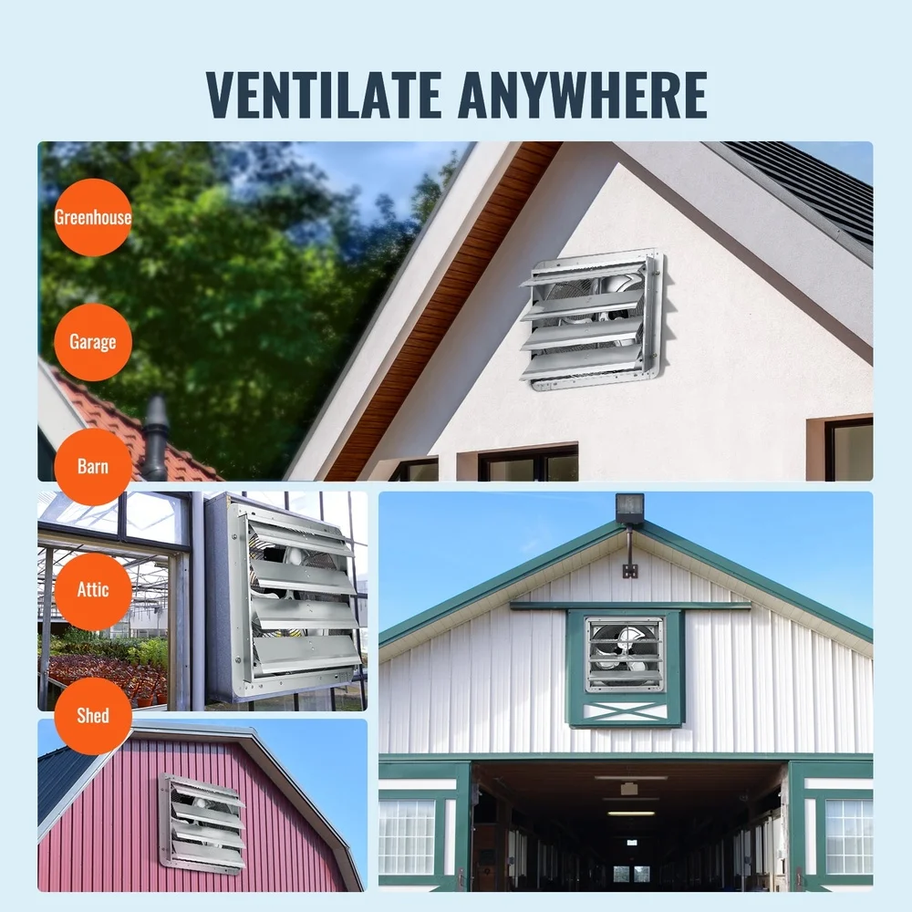 16 inch sluiter afzuigventilator 2000 CFM wandgemonteerde wisselstroommotor zolderkassen garages efficiënte luchtcirculatie stof water