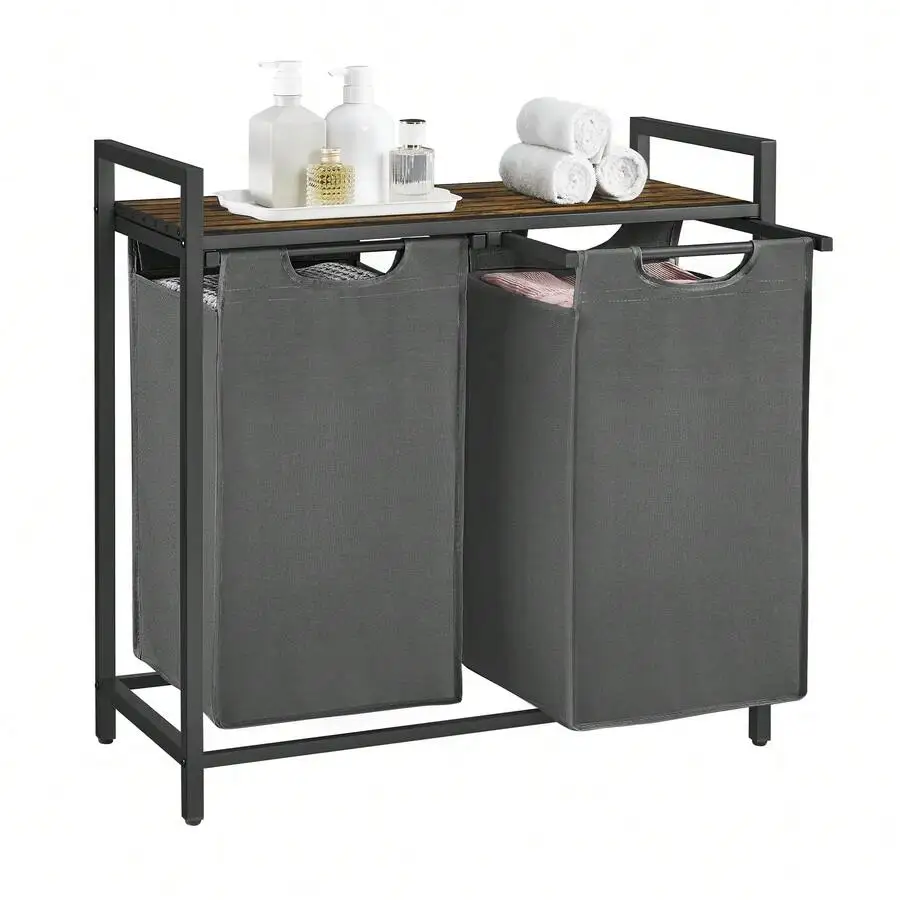 Laundry Hamper, Laundry Basket, Laundry Sorter With 2 Pull-Out And Removable Bags, Shelf, Metal Frame, 2 X 12.1 Gallons (46L), 2