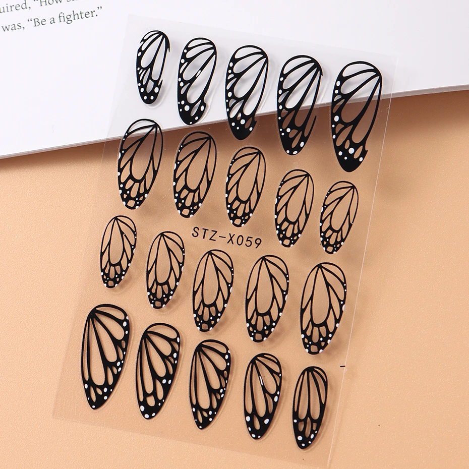 Stunning Black Butterfly Wings Nail Stickers Elegant Spring Nail Designs 3D Self-Adhesive Foils Decals DIY Nail Art Decorations