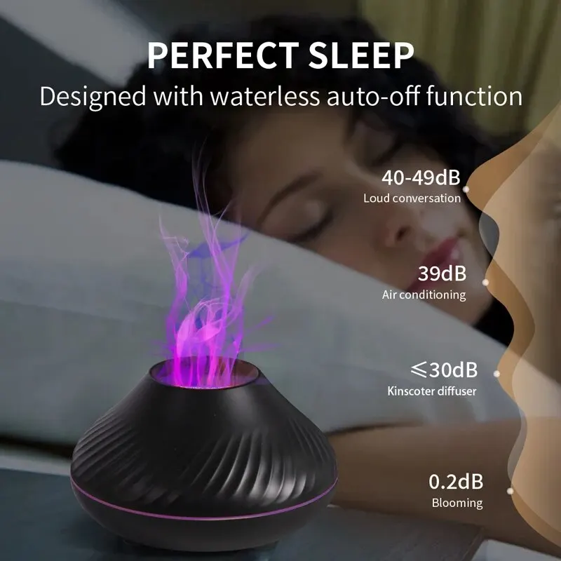 KINSCOTER Volcanic Aroma Diffuser Essential Oil Lamp 130ml USB Portable Air Humidifier with Color Flame Night Light