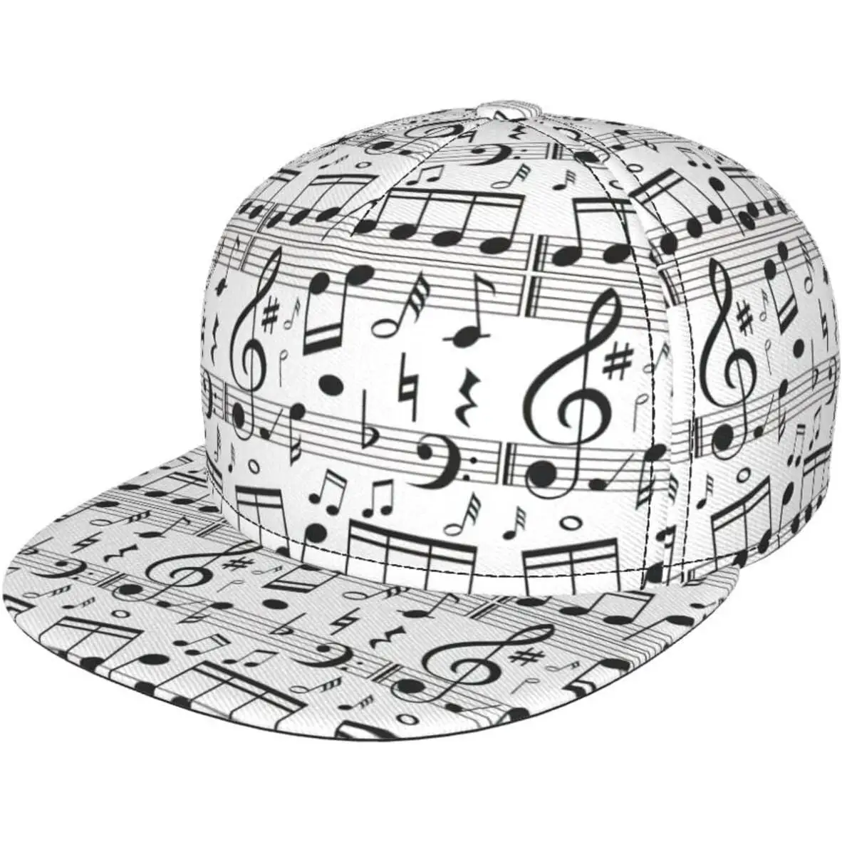 Black Musical Symbols Are Jumping Music Note Print Snapback Hat for Men Women,Hip Hop Style Adjustable Baseball Cap