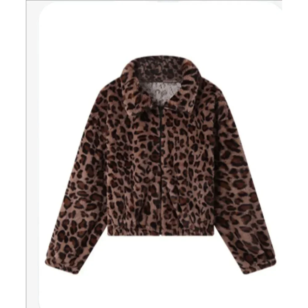 

Autumn Winter Women Leopard Print Jacket Thick Plush Hooded Warm Long Sleeve Coat Soft Zipper Loose Cardigan Lady Bomber Coat