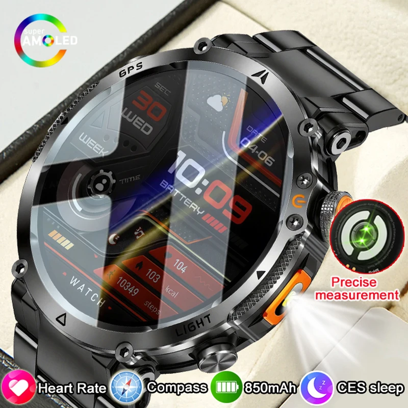 

2026 New Smart Watch Men 850mAh Fitness Tracker 10ATM Waterproof Heart Rate LED Flashlight GPS Bluetooth Call Outdoor Smartwatch