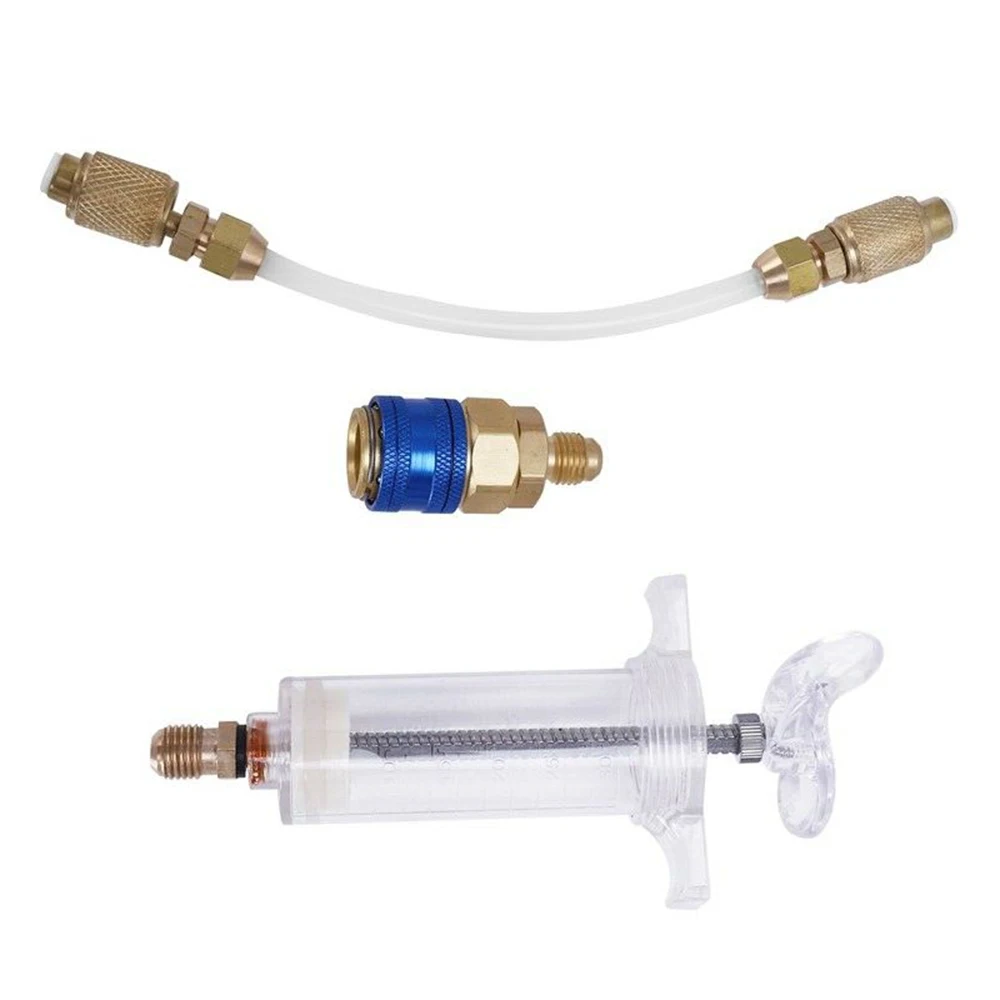 

30ML Filler Steel + Brass + Rubber Oil / Paint Fabric 30ml Injector 1/4 Inch SAE R134a With Low Side Quick Hit