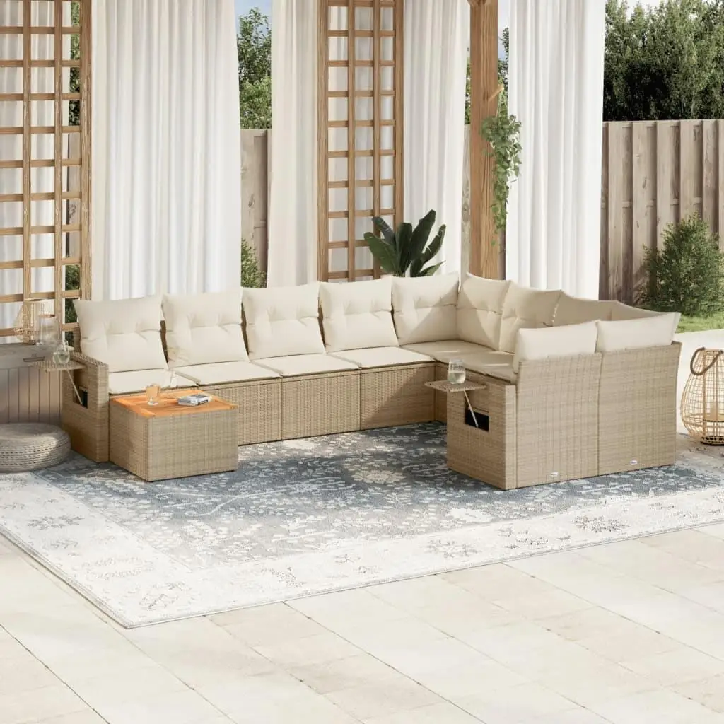 

Beige Outdoor Garden Sofa Set Comfortable Cushions Modern Patio Furniture Stylish Seating Set