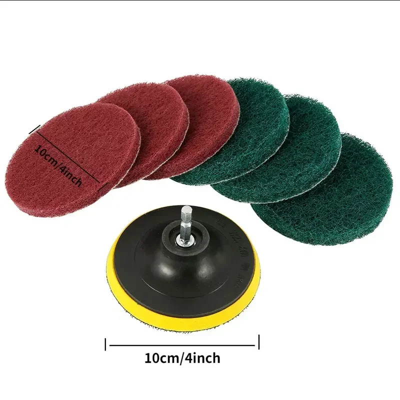 6/8Pcs Drill Power Scouring Pad 4Inch 100MM with Hook Loop Backing Pad and M10 Thread Household Cleaning Tool for Clenaing