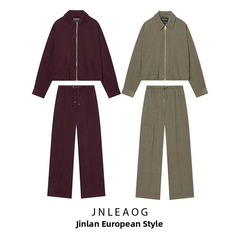 

JNLEAOG, осенняя новинка, женская пышная куртка-пилот, верхняя одежда, широкие брюки с эластичной резинкой на талии, комплект из двух предметов, длинный свеар ort Sle