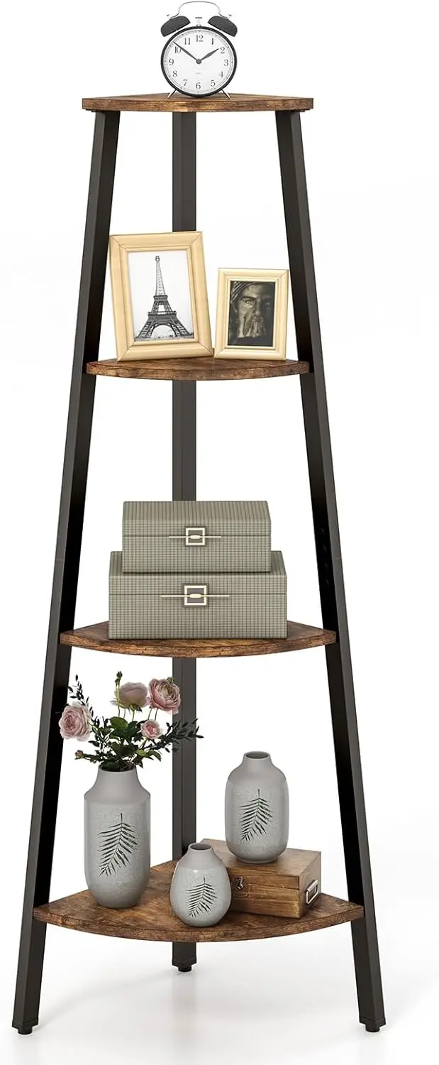 

4-ярусная промышленная угловая полка, отдельно стоящая угловая книжная полка-лестница с комплектом защиты от опрокидывания, многофункциональная витрина, P