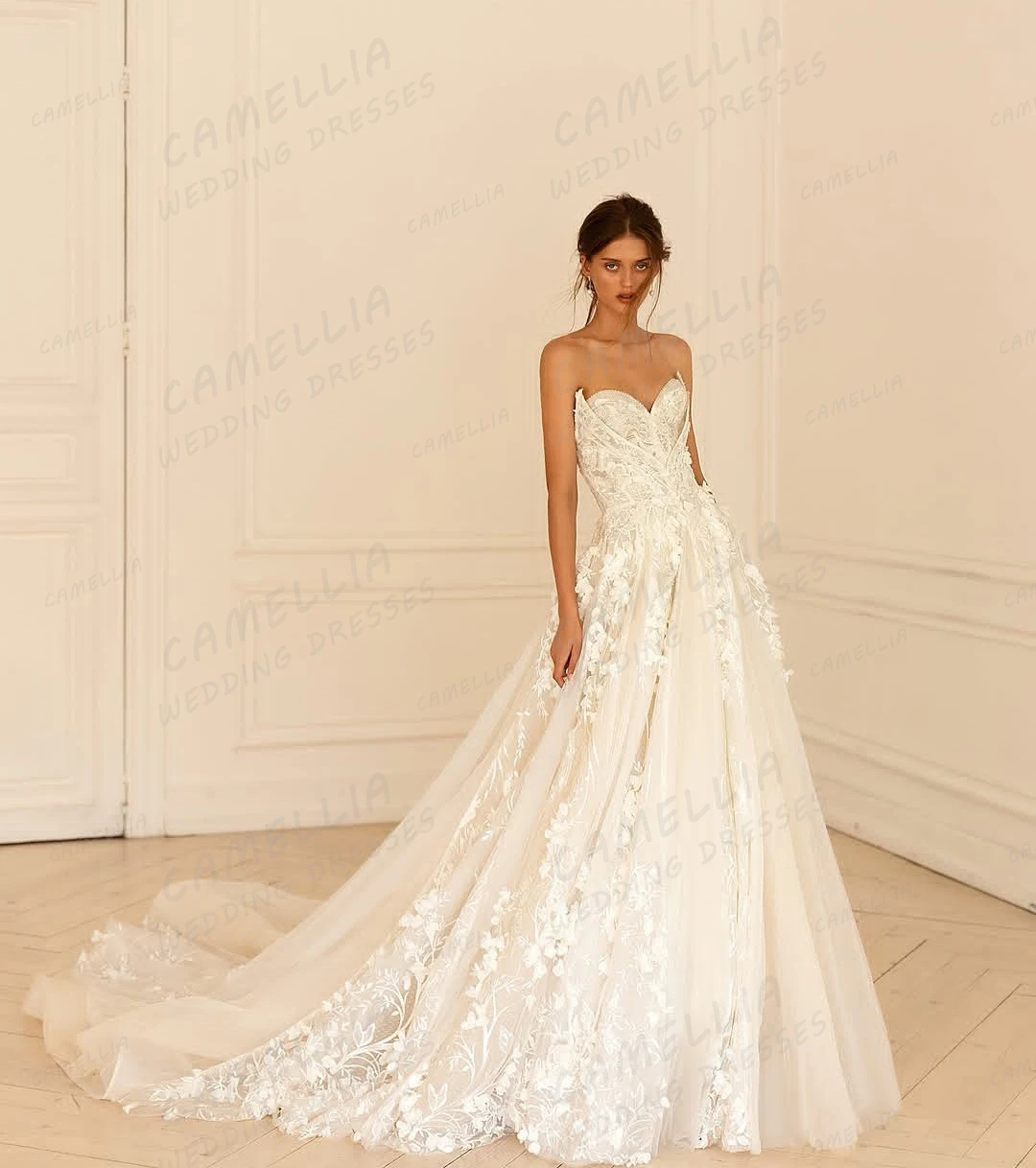 Elegante Hochzeitskleider für Damen, herzförmige A-Linie-Brautkleider, rückenfrei, mit Applikationen, Prinzessinnen-Stil, Vestidos De Novia, maßgeschneiderter Tüll