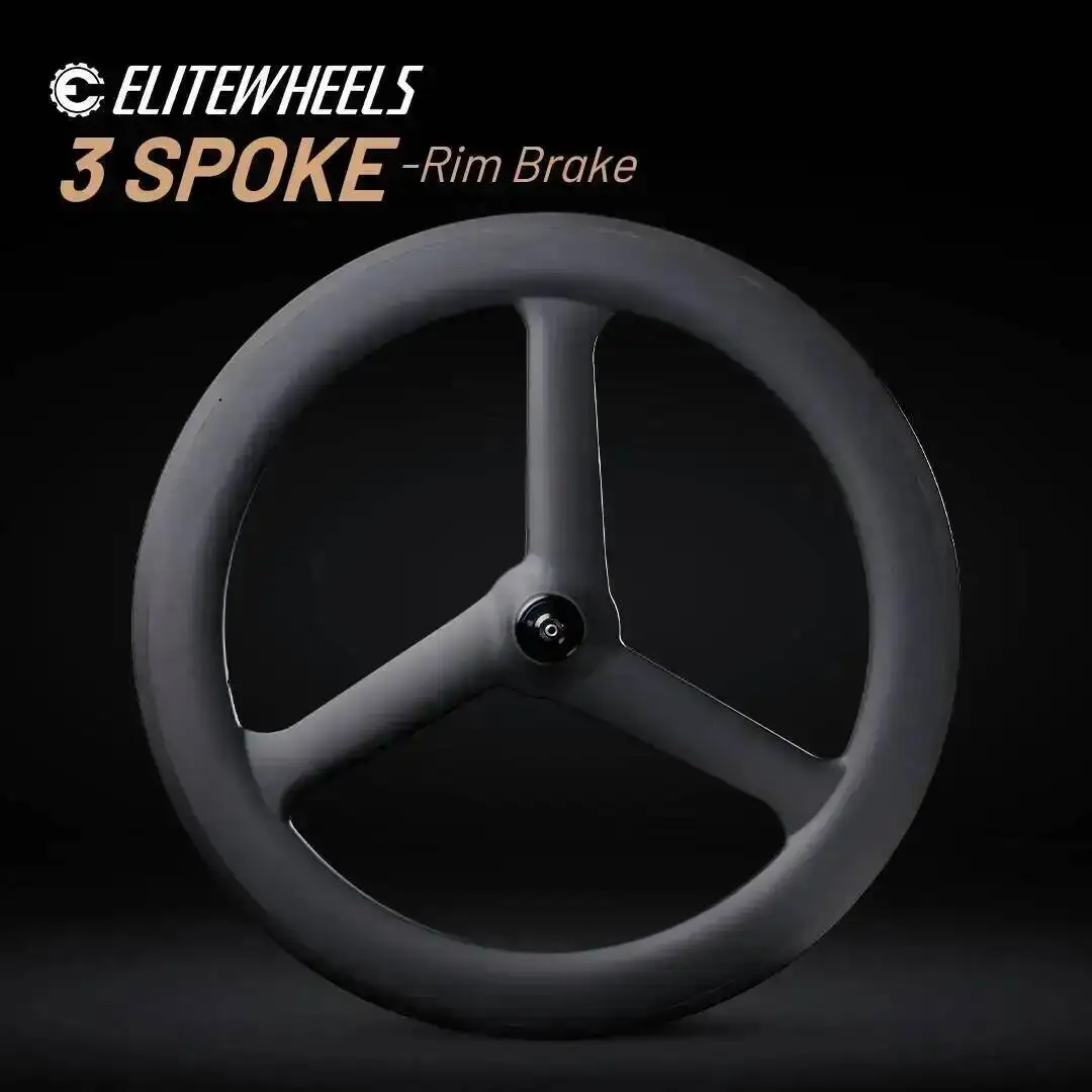

ELITEWHEELS 700c Crabon Tri Spoke Wheelset Tubeless Tubular For Road V Track Triathlon Time Trial Carbon Wheels