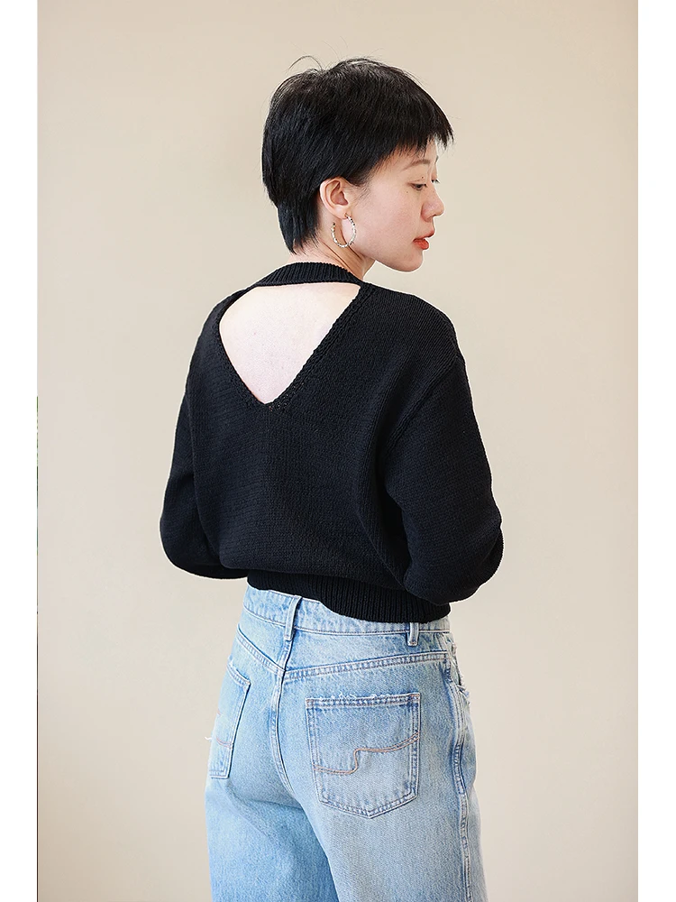 

Французский свободный вязаный свитер с круглым вырезом из чистого хлопка, с прочной крученой пряжей, ажурный дизайн, новинка весенней коллекции, женский топ