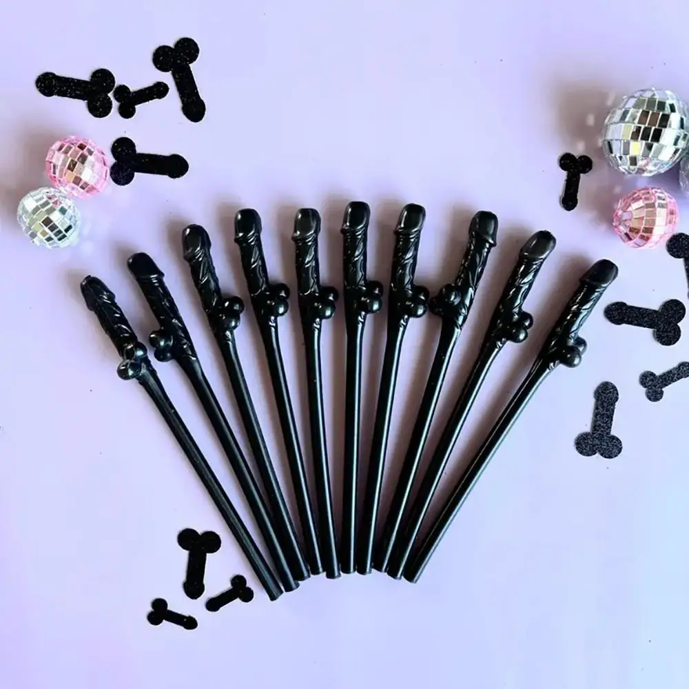 10pcs Black straws disco Cowgirl Bachelorette hen do Party Goth Gothic Halloween Bridal Shower bride wedding birthday Decoration