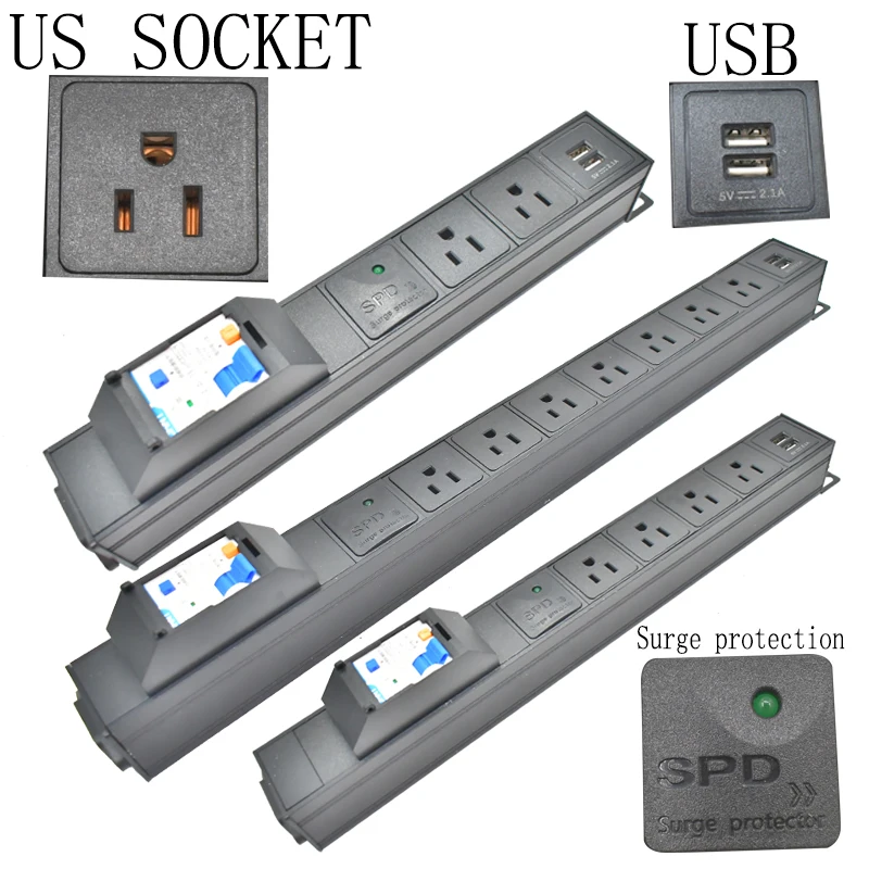 

PDU power strip US socket C14 Port Link Short circuit switch 16A 4000W 2-8AC wireless socket with surge protection USB charging