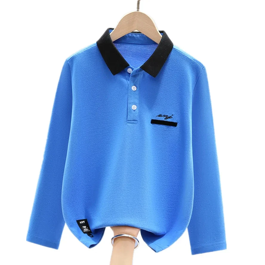 Boys School Uniform Polo Shirt 2024 New Spring Kids Casual Long Sleeve Tops For Teenager Children\'s 4-15 Years Clothes