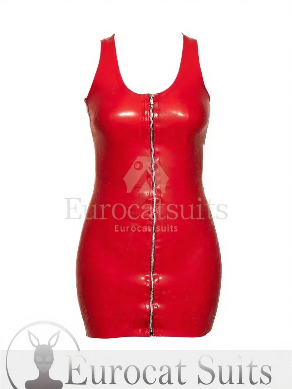 

eurocat suits latex dress red sexy tube rubber seamless latex dress with front zipper rubber skirt for female