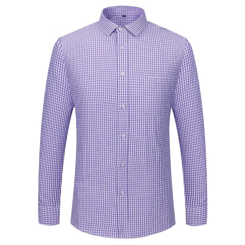 Klassische karierte Herrenhemden, Business Casual, Baumwolle, Regular Fit, Langarm, Weiß-Blau, Arbeits- und Freizeithemden