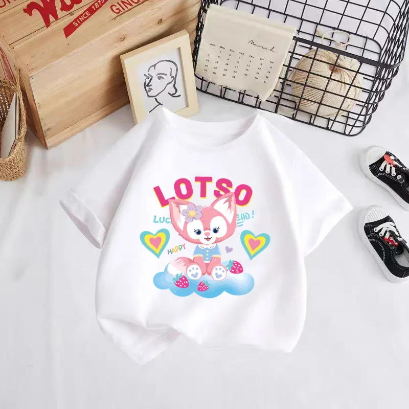 2024 Kids kawaii Cartoonone Happy Fox ​T-shirt Boy Girl Tee Kids tops For Children Short Sleeve Boys stitch T-shirt